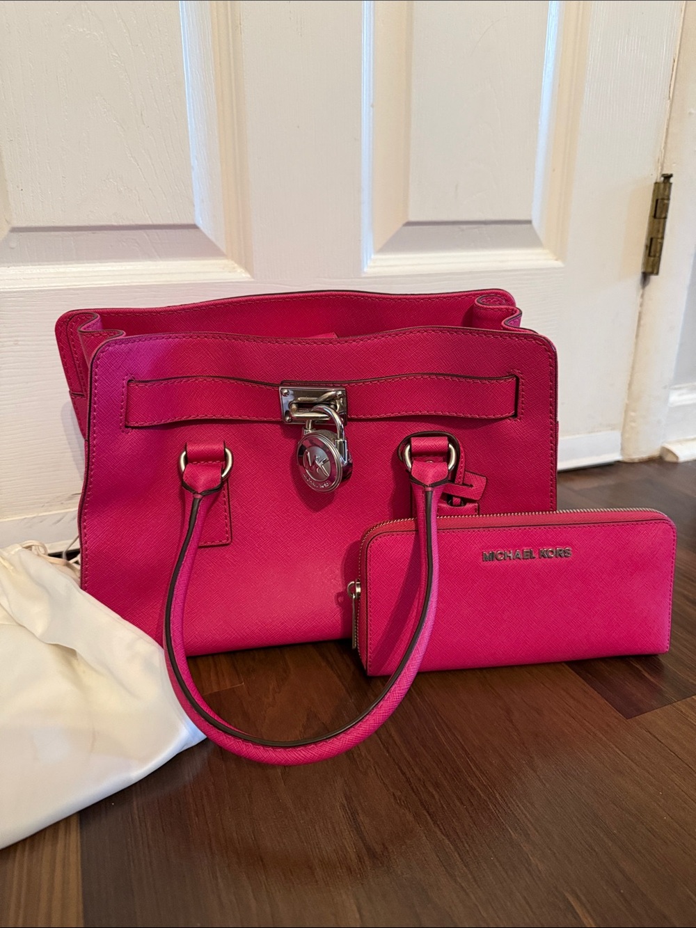 Michael Kors Hot Pink Saffiano Satchel with Matching Wallet